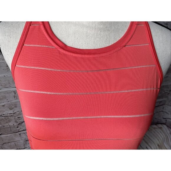 Athleta Orange Racerback Tank Top Thin Sheer Stripes Size ST Small Tall Workout - Picture 2 of 6